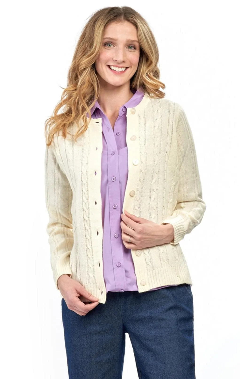 Women's Button Front Cable Cardigan – Button Up Sweater in Soft, Lightweight Acrylic