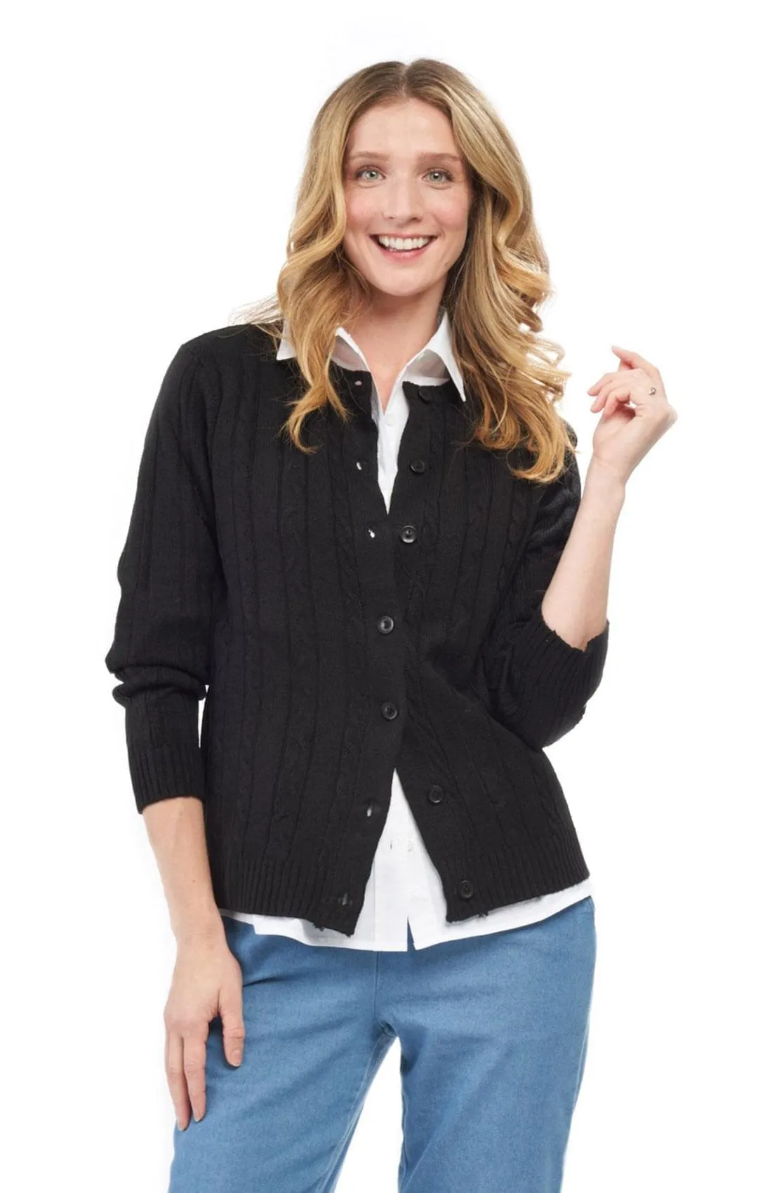 Women's Button Front Cable Cardigan – Button Up Sweater in Soft, Lightweight Acrylic