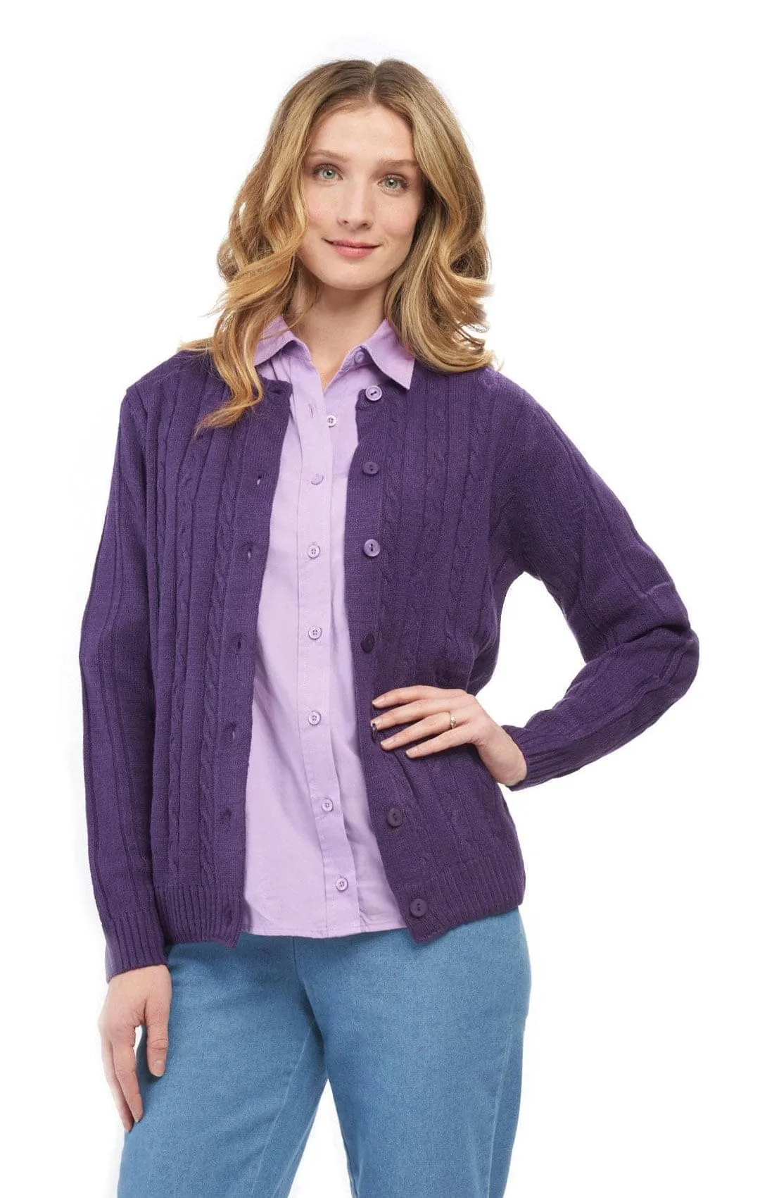 Women's Button Front Cable Cardigan – Button Up Sweater in Soft, Lightweight Acrylic