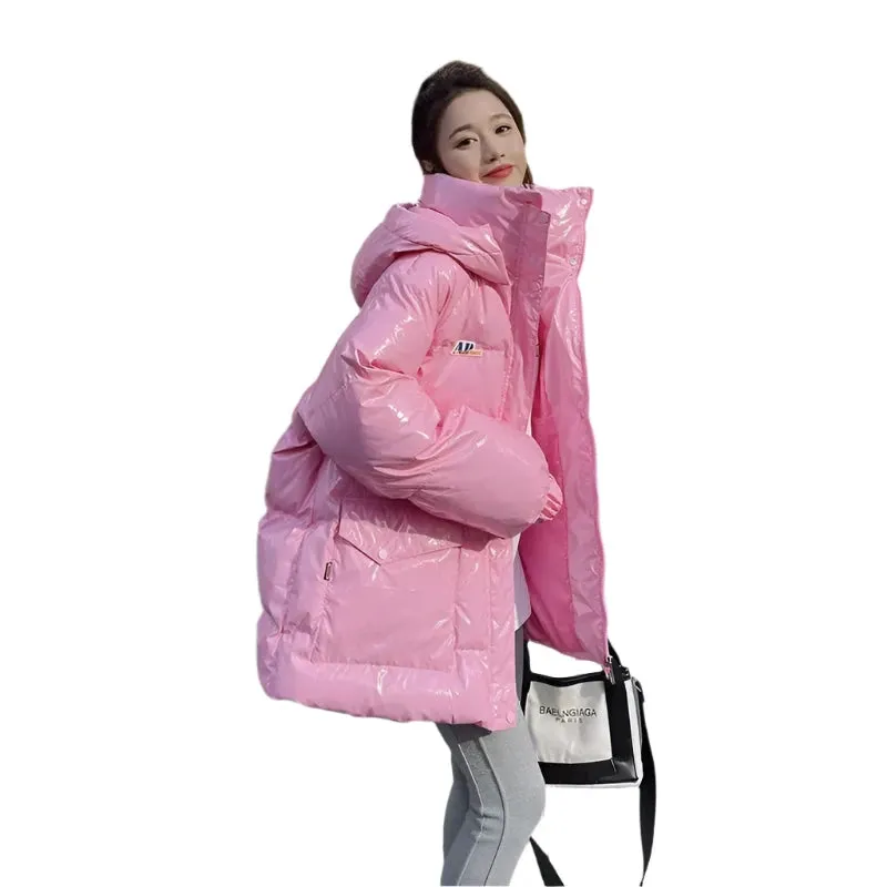 Women's Thickened Hooded Winter Parka – High-Quality Warm Down Cotton Puffer Jacket, Windproof Korean Style Outerwear in Pink