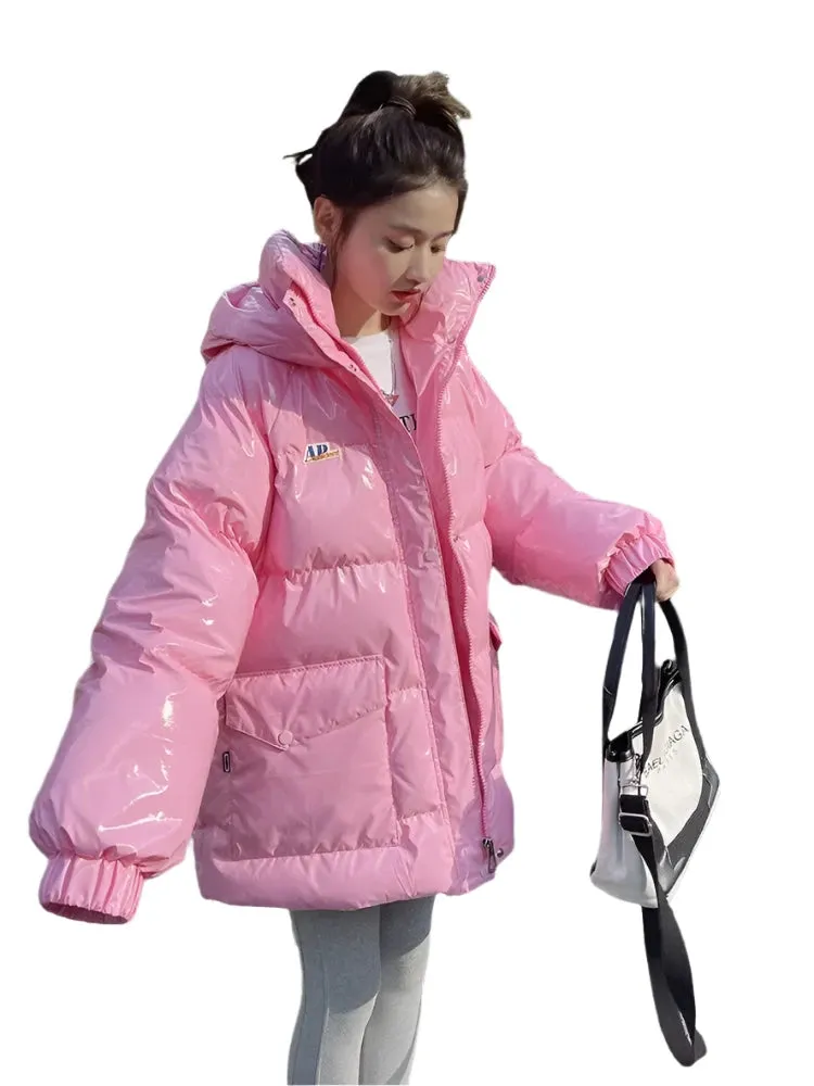 Women's Thickened Hooded Winter Parka – High-Quality Warm Down Cotton Puffer Jacket, Windproof Korean Style Outerwear in Pink