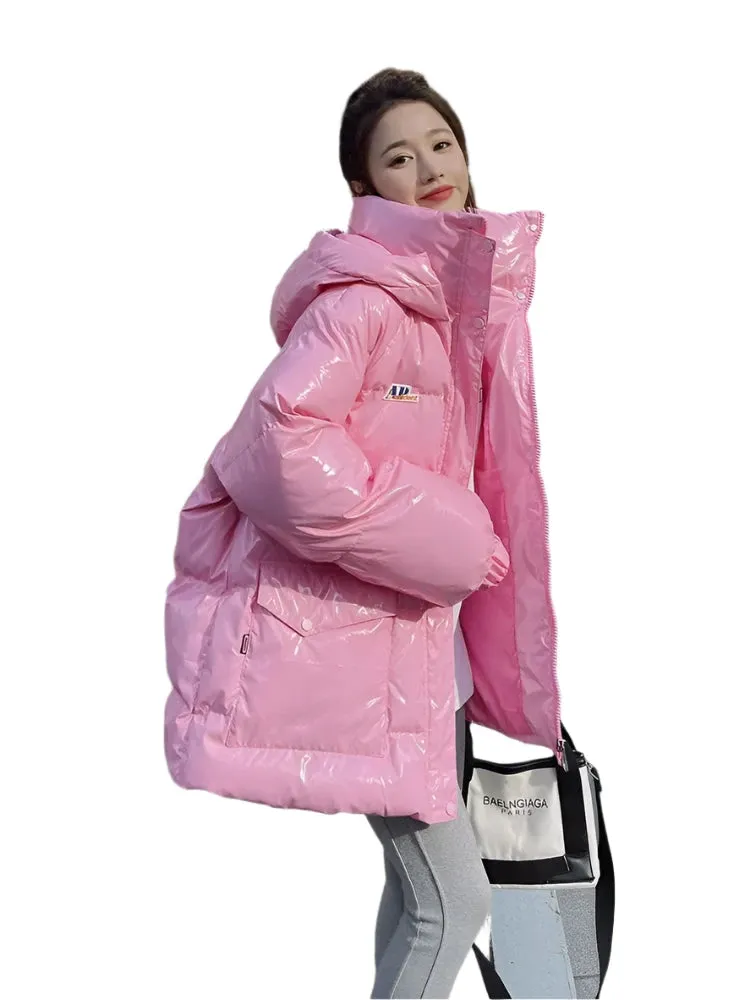 Women's Thickened Hooded Winter Parka – High-Quality Warm Down Cotton Puffer Jacket, Windproof Korean Style Outerwear in Pink