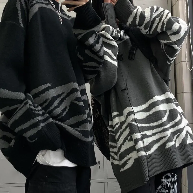 Zebra Pattern Grunge Oversized Knit Sweater