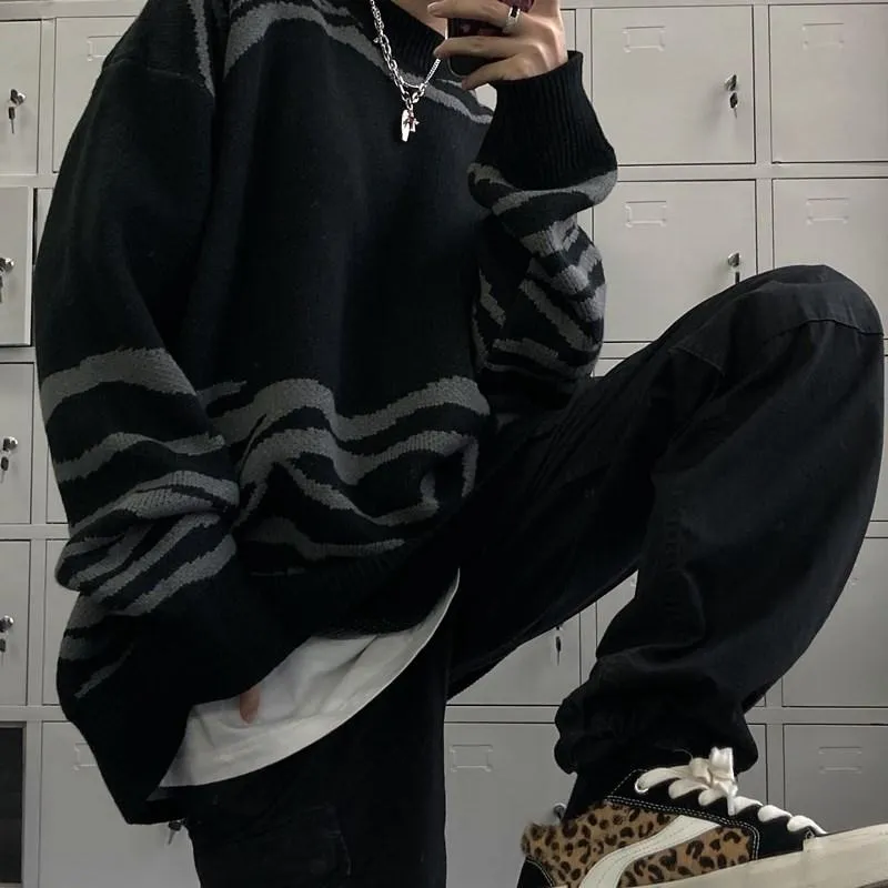 Zebra Pattern Grunge Oversized Knit Sweater