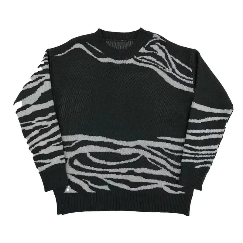 Zebra Pattern Grunge Oversized Knit Sweater