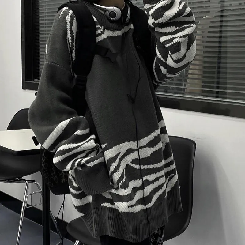 Zebra Pattern Grunge Oversized Knit Sweater