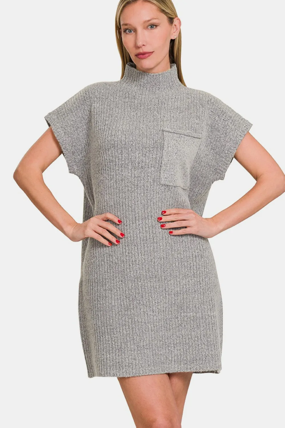 ZENANA Short Sleeve Sweater Mini Sweater Dress